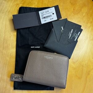 Saint Laurent Grained Leather Zip Compact Rive Gauche Wallet